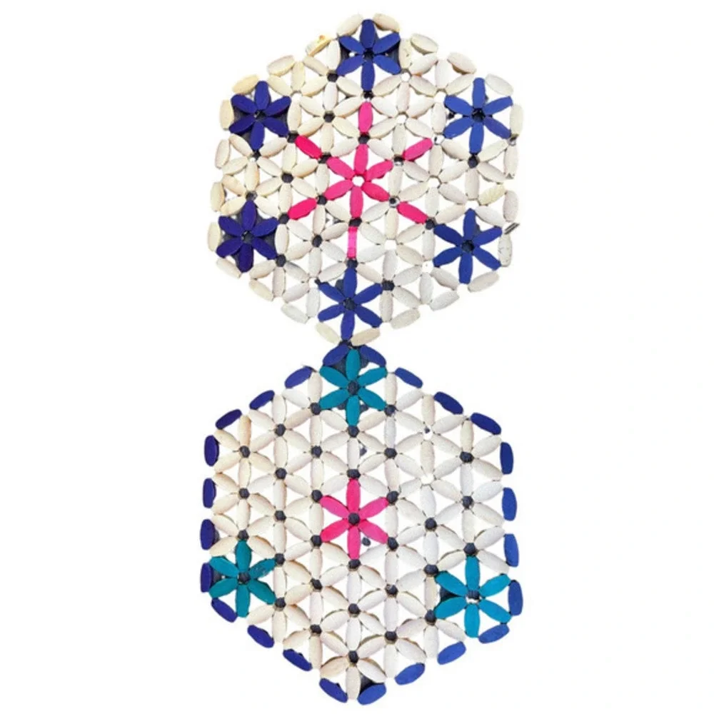 Colourful Vintage Threaded Bamboo Bead Trivets‎ Set Of 4 Hot Pot Stands